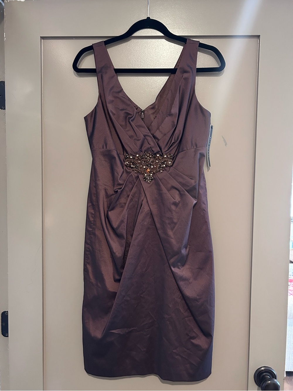 NWT David Meister brown dress with gold beaded detail